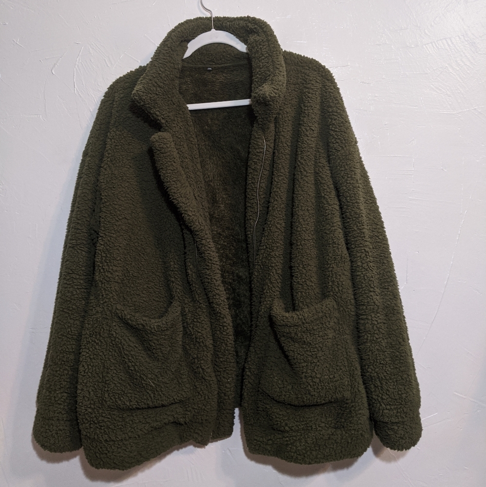 Romwe Green Teddy Coat